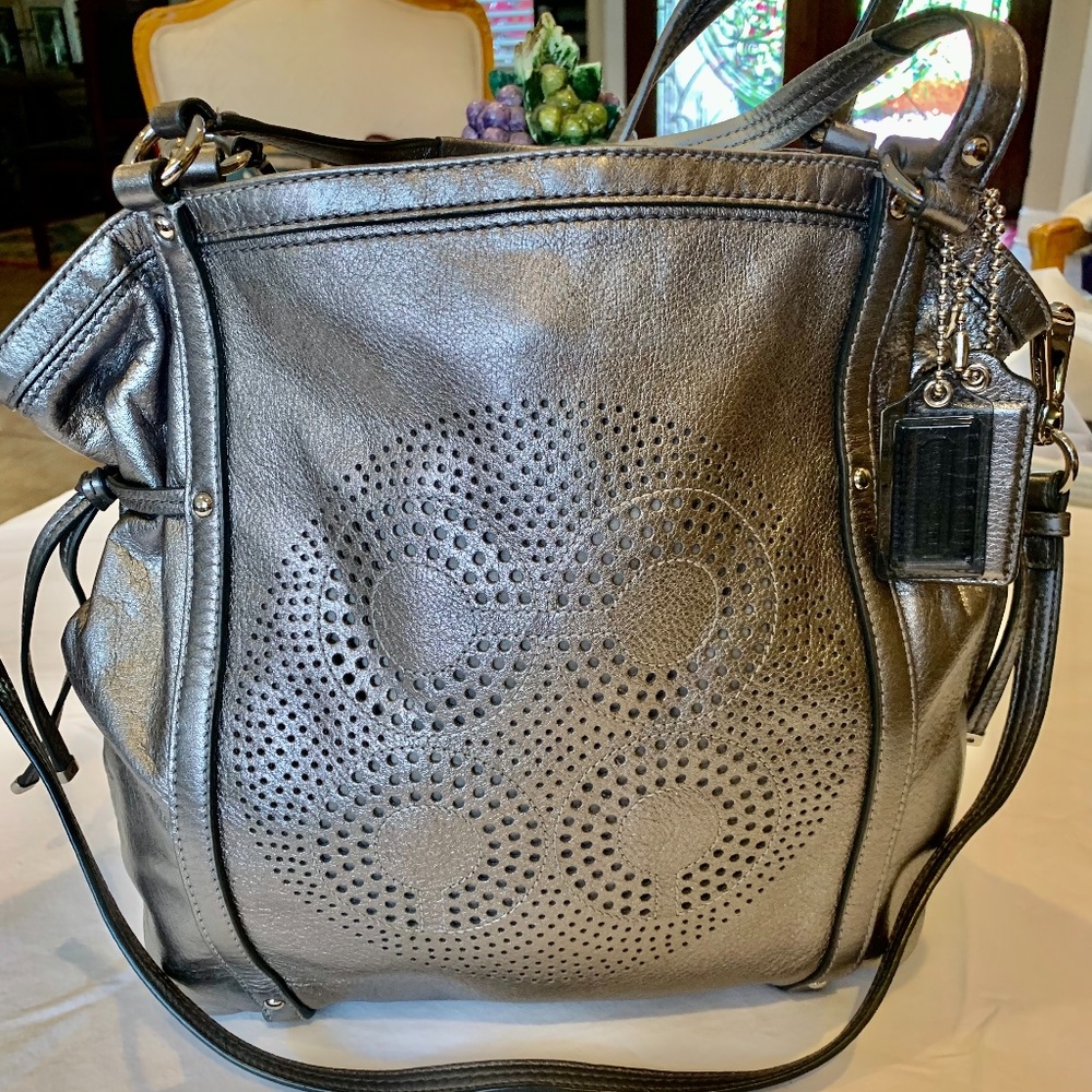 Coach shoulder bag Gray Metallic leather